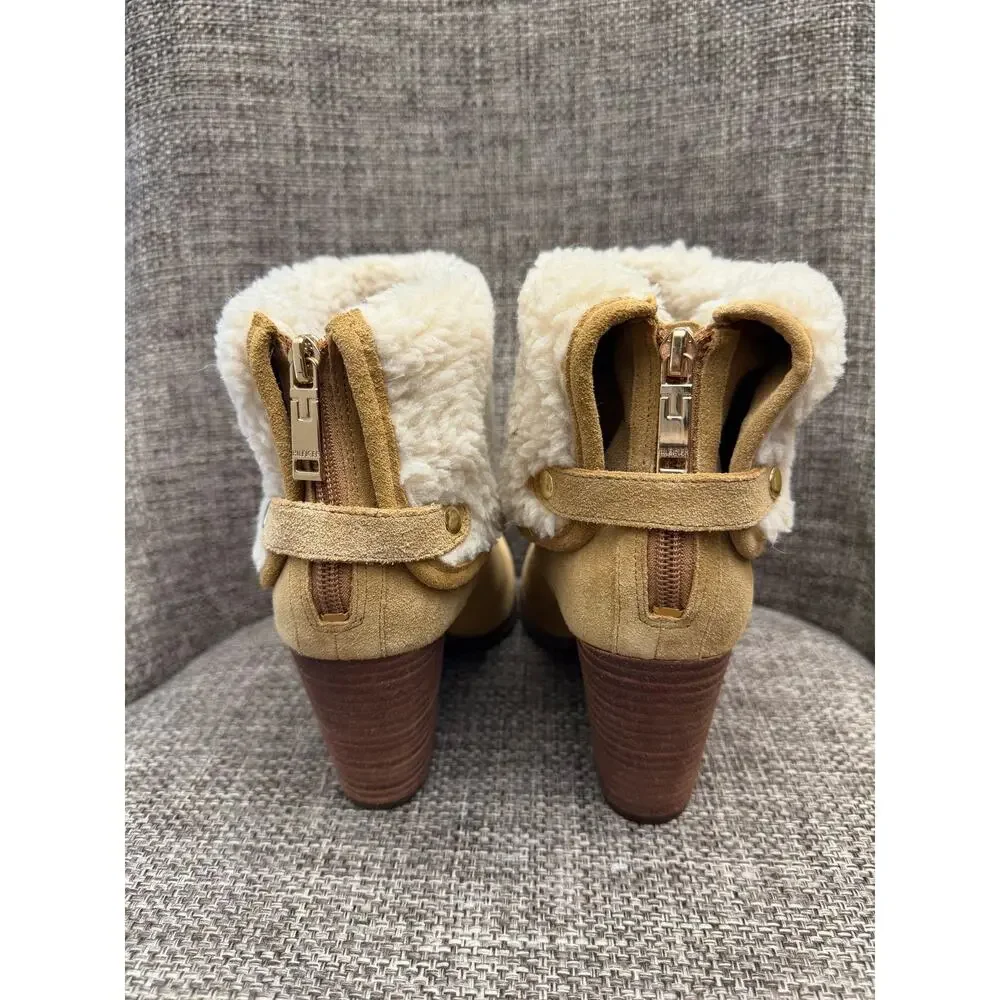 Tommy Hilfiger Katelynn Tan Suede Faux Fur Cuff Heel Booties Ankle Boots 8.5M